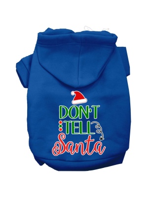 Don't Tell Santa Screen Print Dog Hoodie Blue L