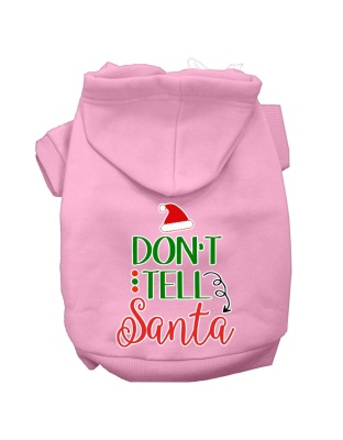 Don't Tell Santa Screen Print Dog Hoodie Light Pink L
