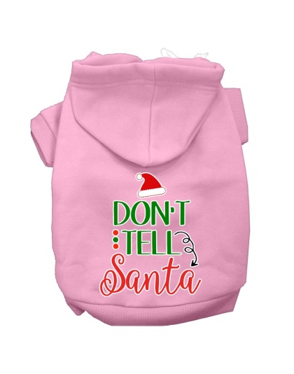 Don't Tell Santa Screen Print Dog Hoodie Light Pink L
