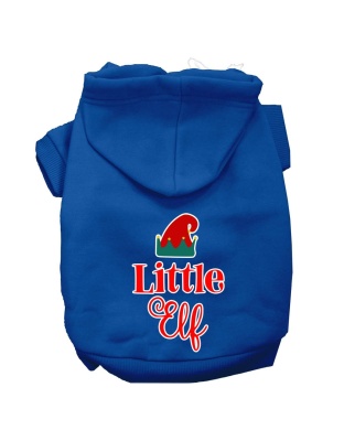 Little Elf Screen Print Dog Hoodie Blue L