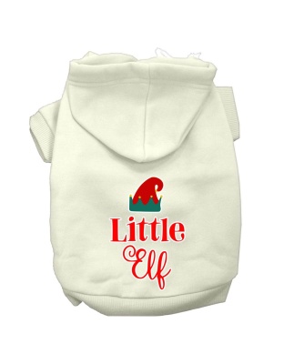 Little Elf Screen Print Dog Hoodie Cream L