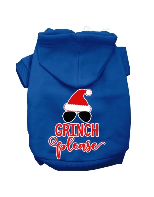 Grinch Please Screen Print Dog Hoodie Blue L