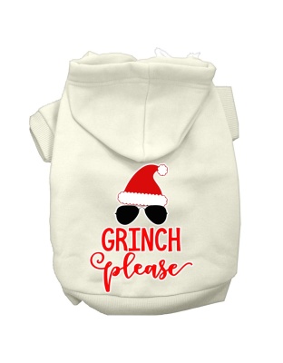 Grinch Please Screen Print Dog Hoodie Cream L