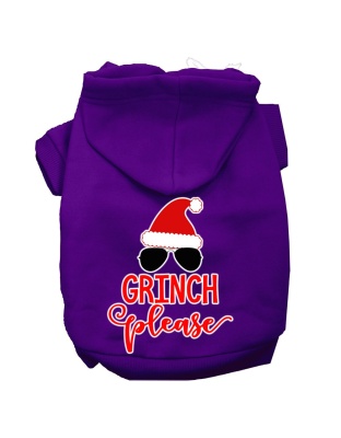 Grinch Please Screen Print Dog Hoodie Purple L