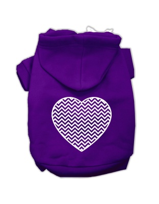 Chevron Heart Screen Print Dog Pet Hoodies Purple Size Lg