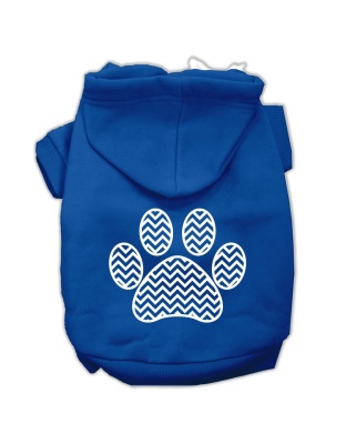 Chevron Paw Screen Print Pet Hoodies Blue Size Lg