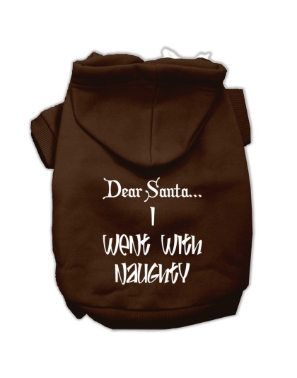 Dear Santa I Went with Naughty Screen Print Pet Hoodies Brown Size Lg