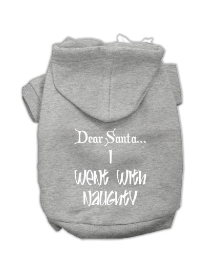 Dear Santa I Went with Naughty Screen Print Pet Hoodies Grey Size Lg