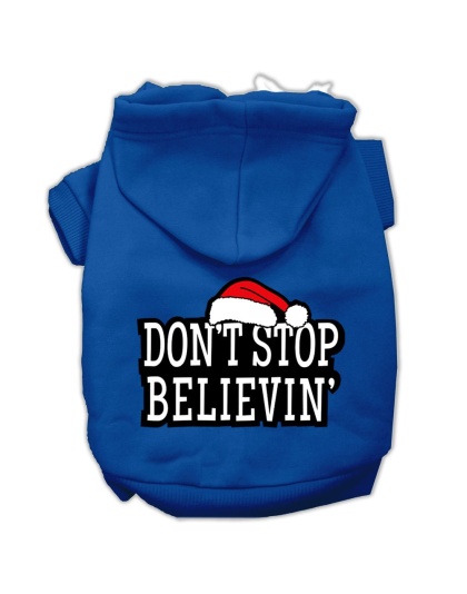 Don't Stop Believin' Screenprint Pet Hoodies Blue Size L