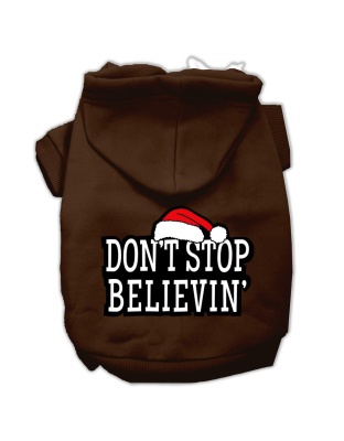 Don't Stop Believin' Screenprint Pet Hoodies Brown Size L