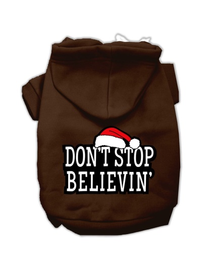 Don't Stop Believin' Screenprint Pet Hoodies Brown Size L