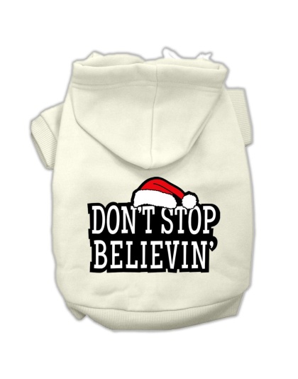 Don't Stop Believin' Screenprint Pet Hoodies Cream Size L