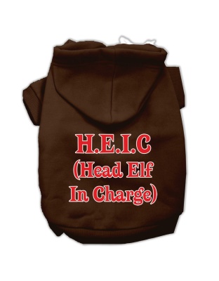 Head Elf In Charge Screen Print Pet Hoodies Brown Size Lg