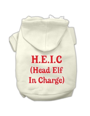 Head Elf In Charge Screen Print Pet Hoodies Cream Size Lg