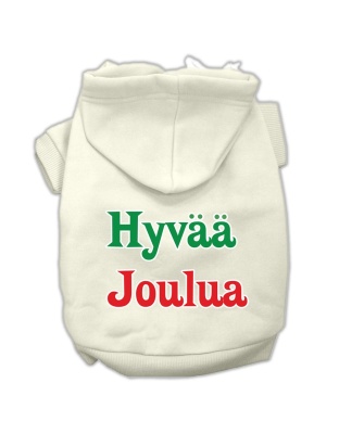 Hyvaa Joulua Screen Print Pet Hoodies Cream Size L