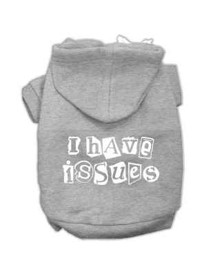 I Have Issues Screen Printed Dog Pet Hoodies Grey Size Lg