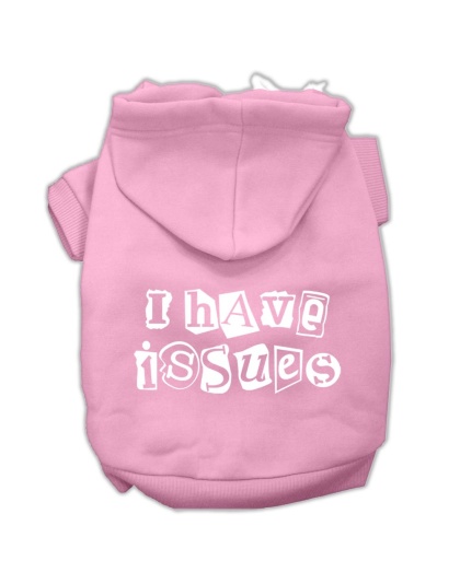 I Have Issues Screen Printed Dog Pet Hoodies Light Pink Size Lg