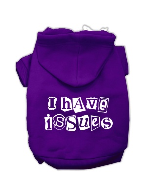 I Have Issues Screen Printed Dog Pet Hoodies Purple Size Lg
