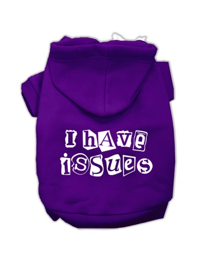 I Have Issues Screen Printed Dog Pet Hoodies Purple Size Lg