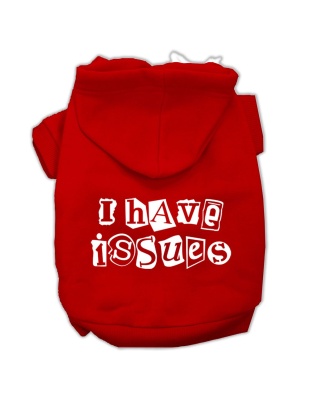 I Have Issues Screen Printed Dog Pet Hoodies Red Size Lg