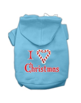 I Heart Christmas Screen Print Pet Hoodies Baby Blue Size Lg