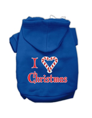 I Heart Christmas Screen Print Pet Hoodies Blue Size Lg