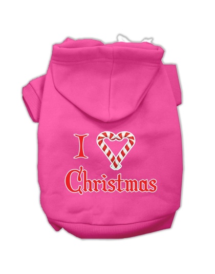 I Heart Christmas Screen Print Pet Hoodies Bright Pink Size Lg