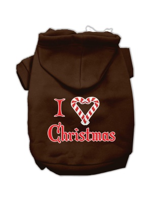 I Heart Christmas Screen Print Pet Hoodies Brown Size Lg
