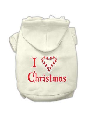 I Heart Christmas Screen Print Pet Hoodies Cream Size Lg