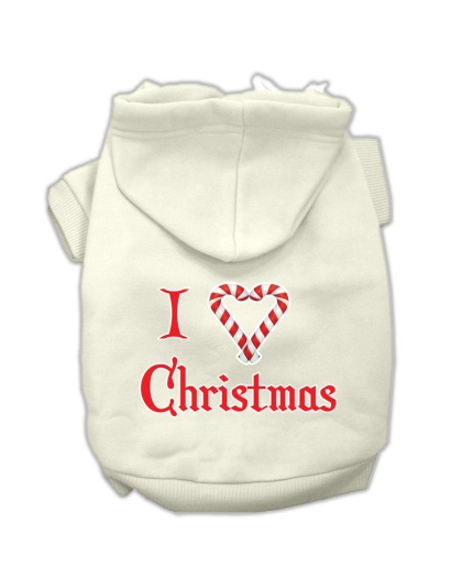 I Heart Christmas Screen Print Pet Hoodies Cream Size Lg