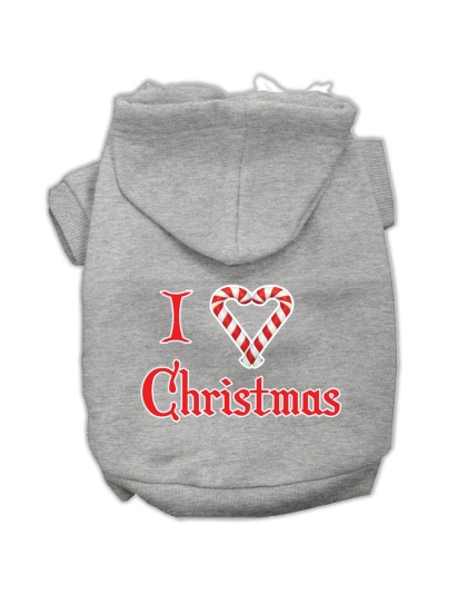 I Heart Christmas Screen Print Pet Hoodies Grey Size Lg