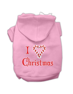 I Heart Christmas Screen Print Pet Hoodies Light Pink Size Lg