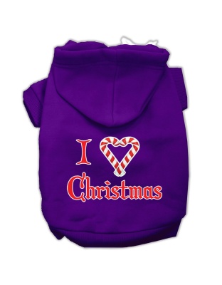 I Heart Christmas Screen Print Pet Hoodies Purple Size Lg