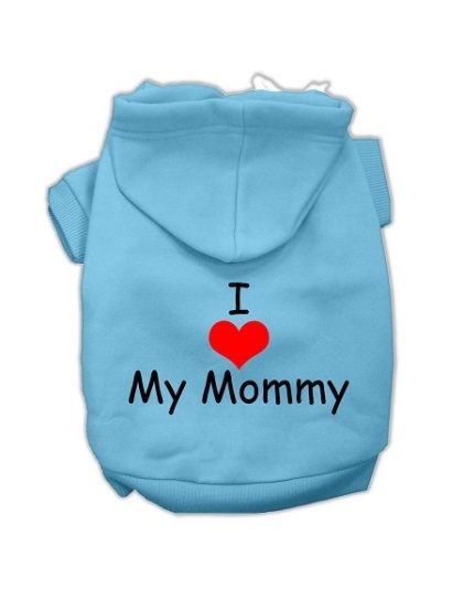 I Love My Mommy Screen Print Pet Hoodies Baby Blue Size Lg