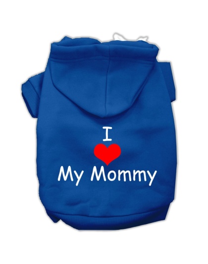I Love My Mommy Screen Print Pet Hoodies Blue Size Lg