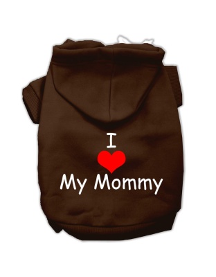 I Love My Mommy Screen Print Pet Hoodies Brown Size Lg