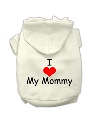 I Love My Mommy Screen Print Pet Hoodies Cream Size Lg