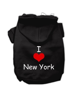 I Love New York Screen Print Pet Hoodies Black Size Lg