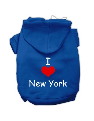 I Love New York Screen Print Pet Hoodies Blue Size Lg
