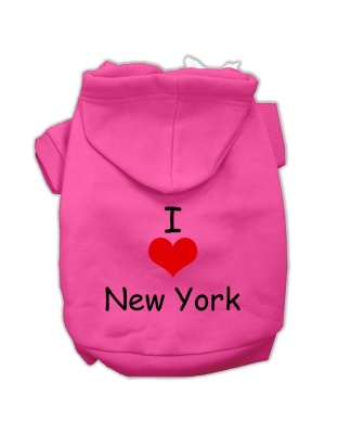 I Love New York Screen Print Pet Hoodies Bright Pink Size Lg