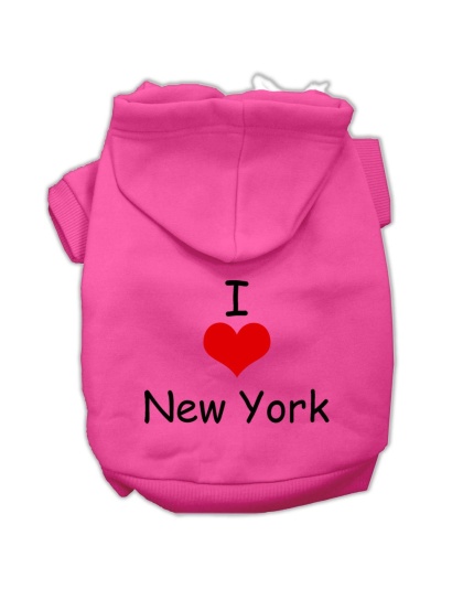 I Love New York Screen Print Pet Hoodies Bright Pink Size Lg