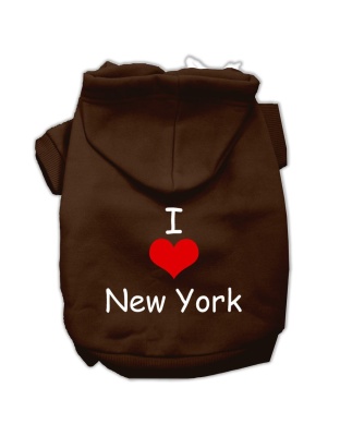 I Love New York Screen Print Pet Hoodies Brown Size Lg