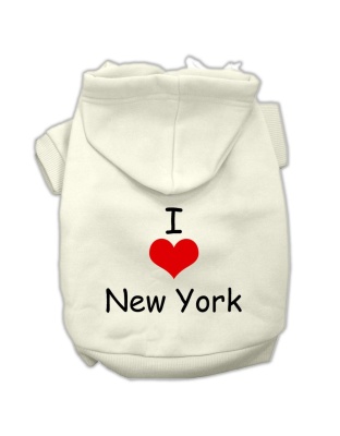 I Love New York Screen Print Pet Hoodies Cream Size Lg