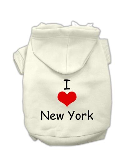 I Love New York Screen Print Pet Hoodies Cream Size Lg