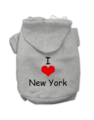 I Love New York Screen Print Pet Hoodies Grey Size Lg