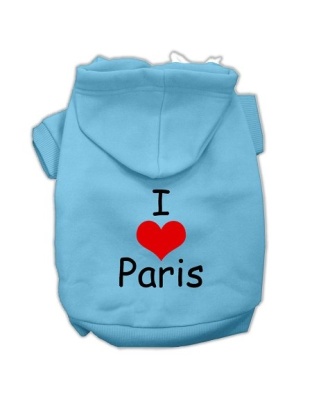 I Love Paris Screen Print Pet Hoodies Baby Blue Size Lg