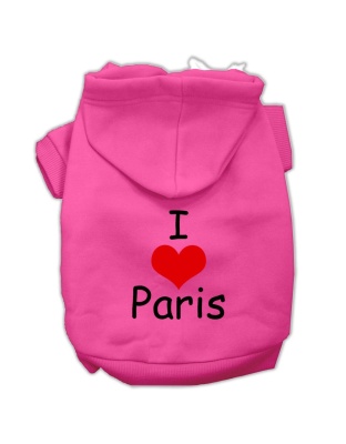I Love Paris Screen Print Pet Hoodies Bright Pink Size Lg