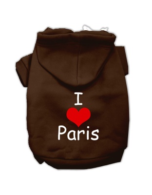 I Love Paris Screen Print Pet Hoodies Brown Size Lg