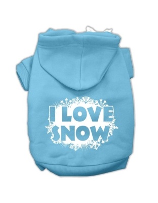 I Love Snow Screenprint Pet Hoodies Baby Blue Size L