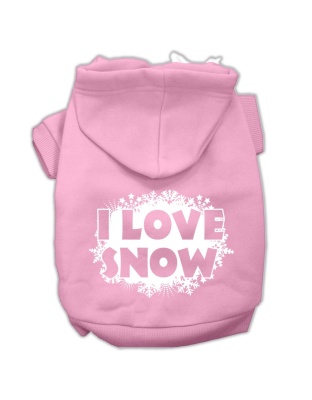 I Love Snow Screenprint Pet Hoodies Light Pink Size L